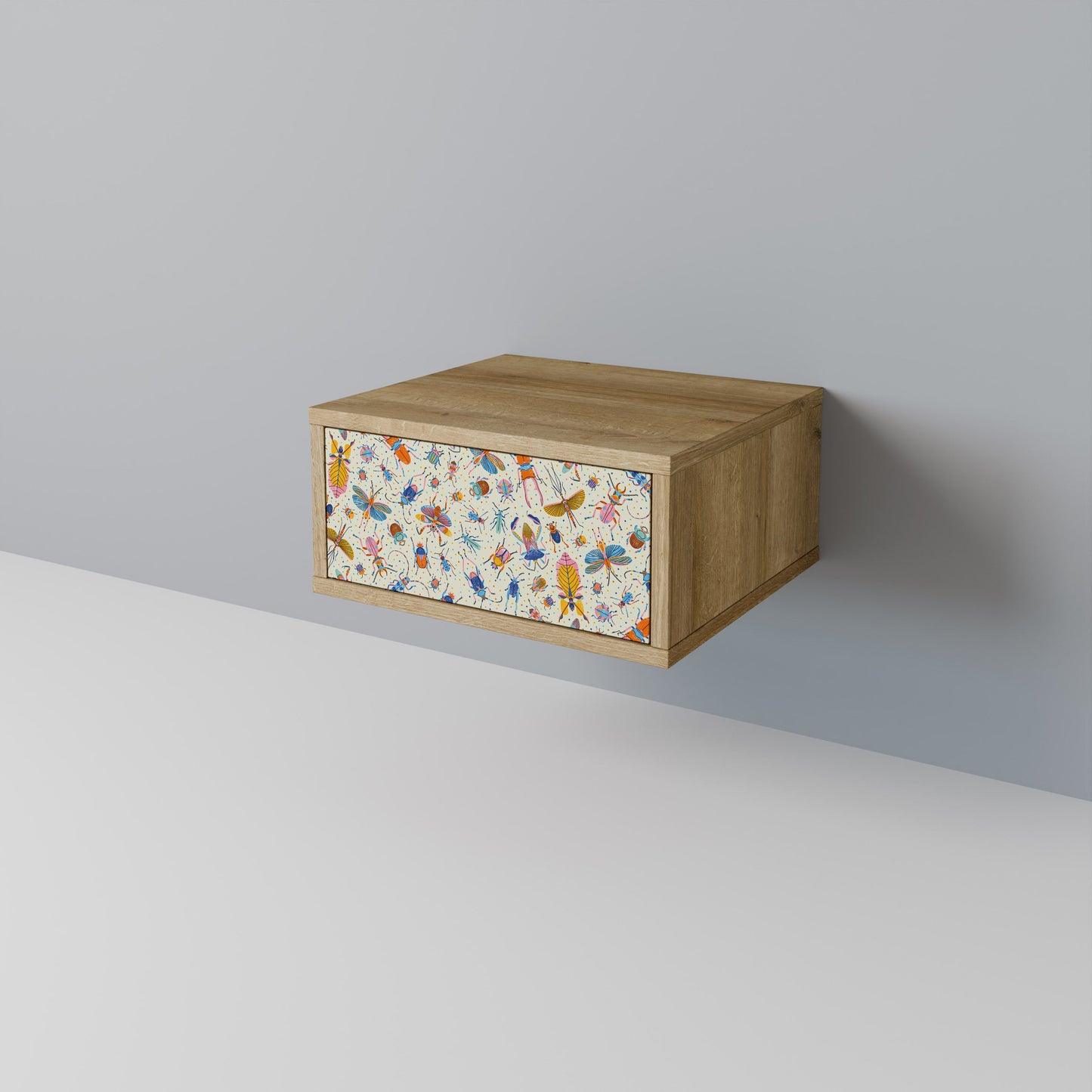 COLORFUL INSECTS Nightstand in Oak Effect