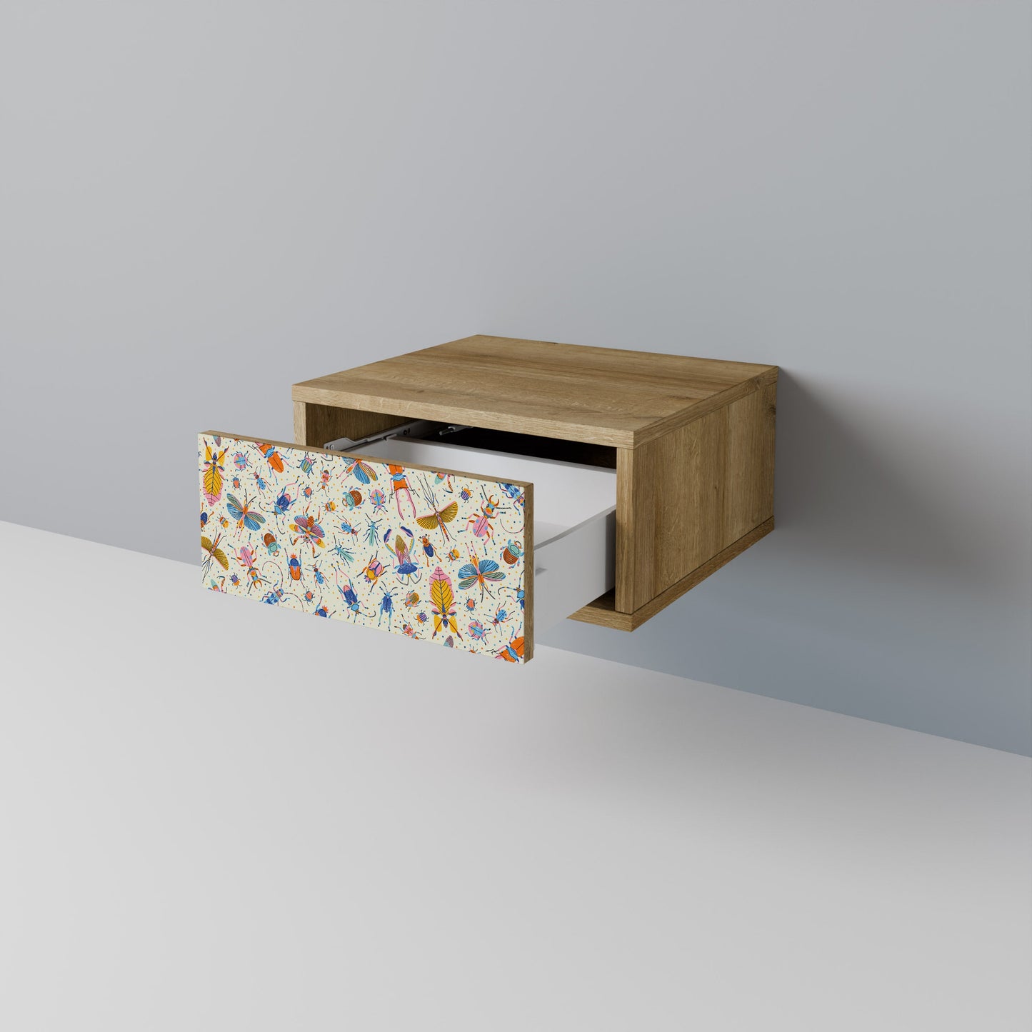 COLORFUL INSECTS Nightstand in Oak Effect