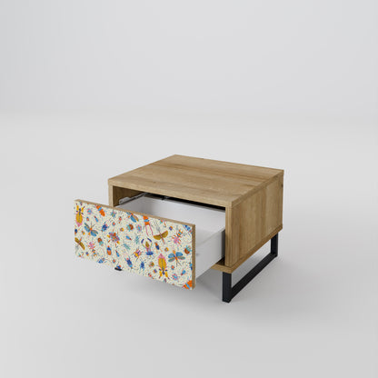 COLORFUL INSECTS Nightstand in Oak Effect