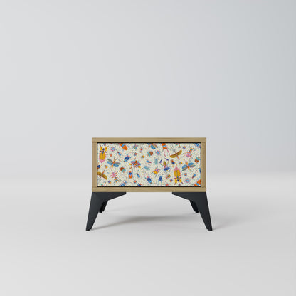 COLORFUL INSECTS Nightstand in Oak Effect