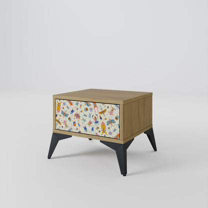 COLORFUL INSECTS Nightstand in Oak Effect