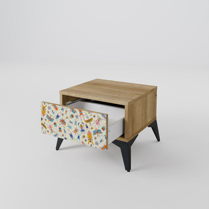 COLORFUL INSECTS Nightstand in Oak Effect