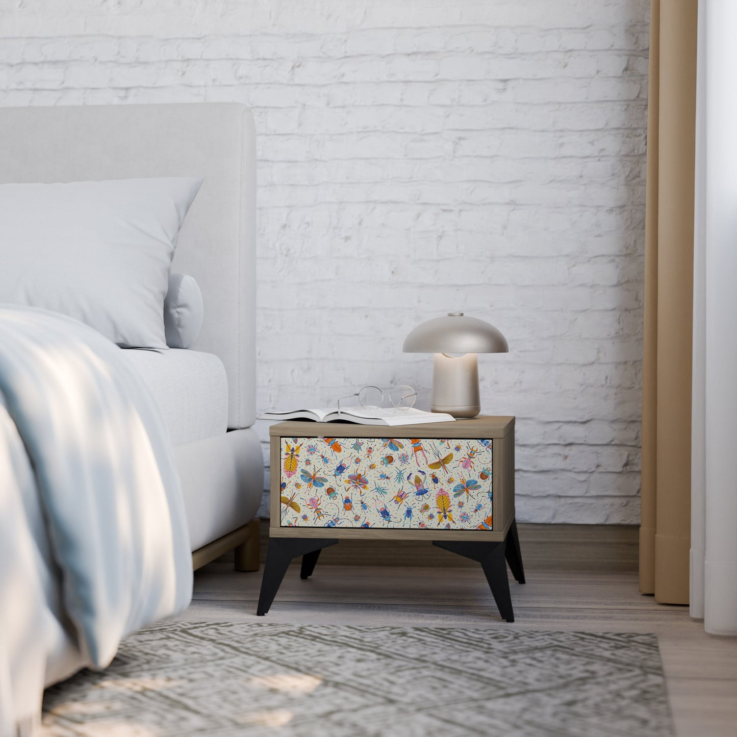 COLORFUL INSECTS Nightstand in Oak Effect