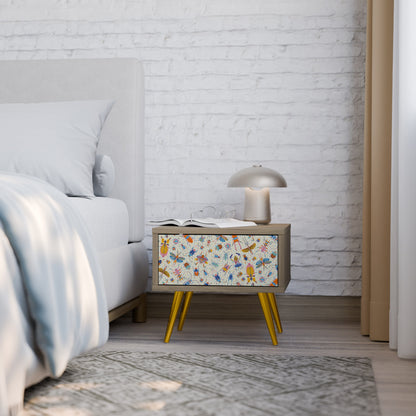 COLORFUL INSECTS Nightstand in Oak Effect