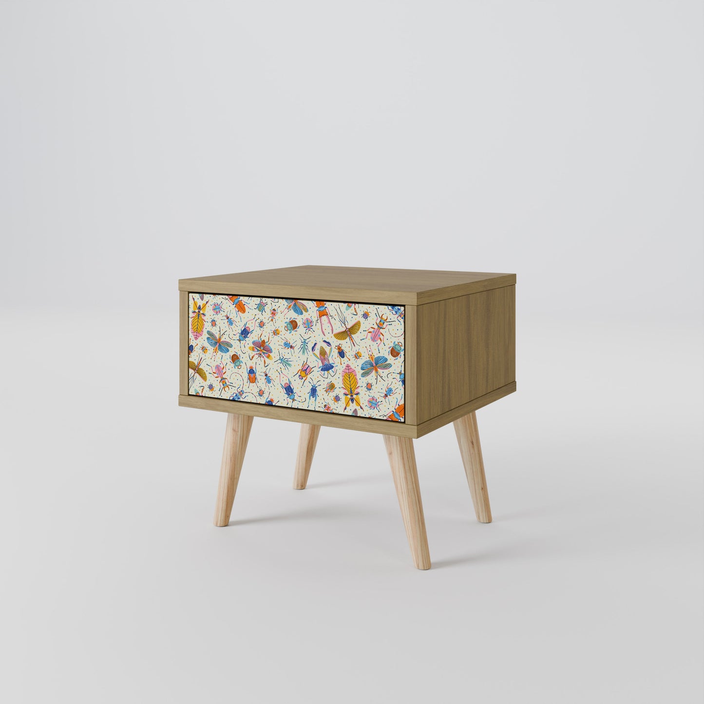 COLORFUL INSECTS Nightstand in Oak Effect