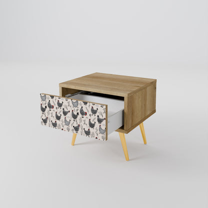 Comodino HAPPY HENS effetto rovere