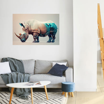 Poster orizzontale staccabile e attaccabile RINOCERONTE FUTURISTICO
