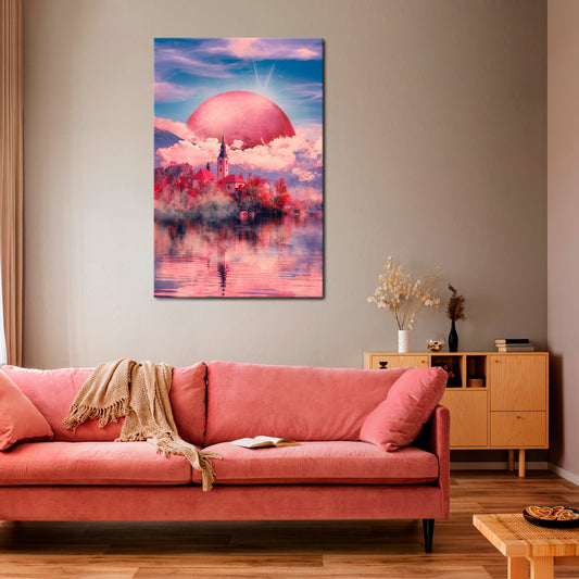 MARS OVER THE BLED LAKE Vertical Canvas Print