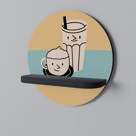 COFFEE PLEASURES Round Art Shelf In Black Finish
