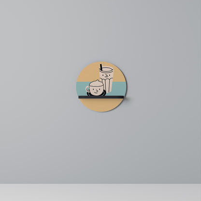 COFFEE PLEASURES Round Art Shelf In Black Finish