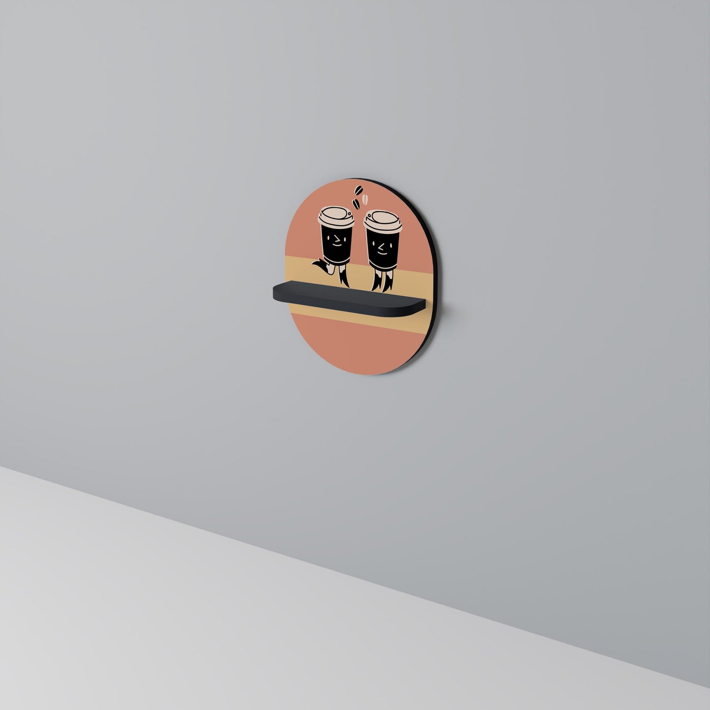 JOYFUL COFFEE Oval Art Shelf In Black Finish