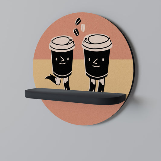 JOYFUL COFFEE Round Art Shelf In Black Finish