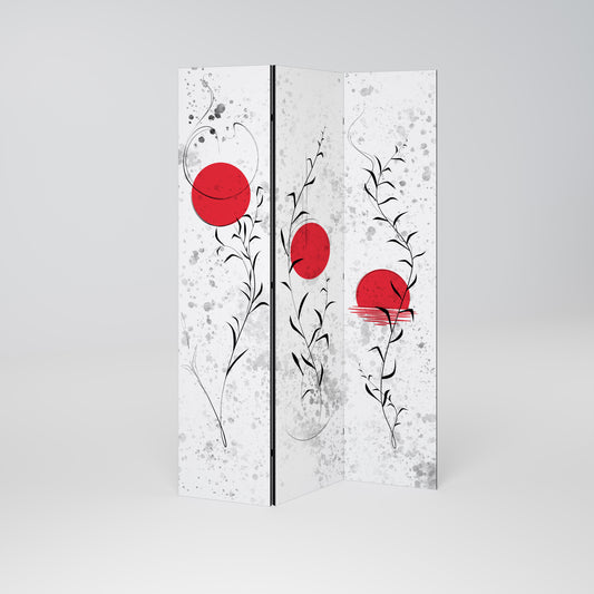 DIVISORIO DECORATIVO A 3 PANNELLI "RED WHISPERS IN FOLIAGE"
