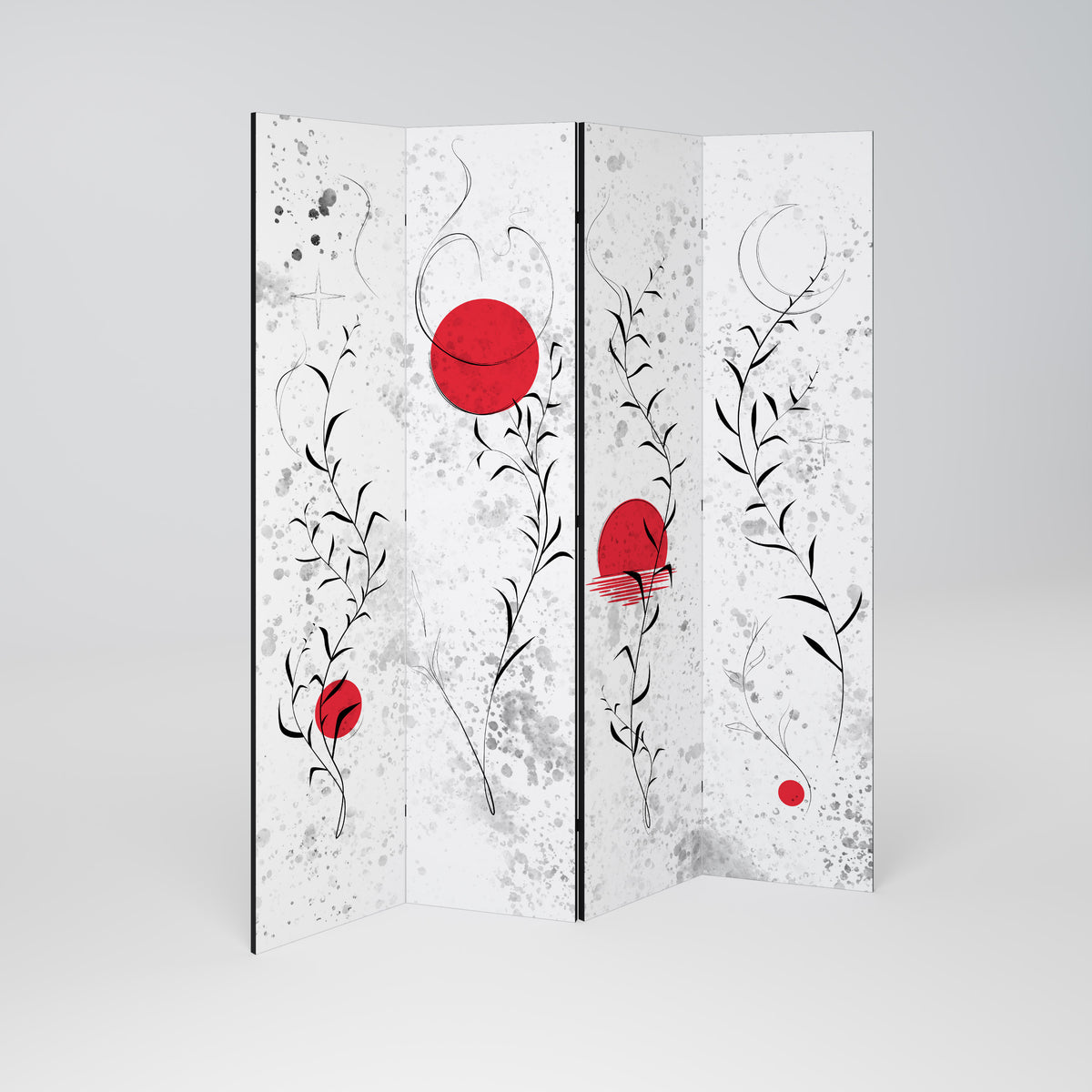 RED WHISPERS IN FOLIAGE Paravento Decorativo a 4 Pannelli