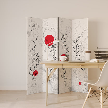 DIVISORIO DECORATIVO A 4 PANNELLI "RED WHISPERS IN FOLIAGE"