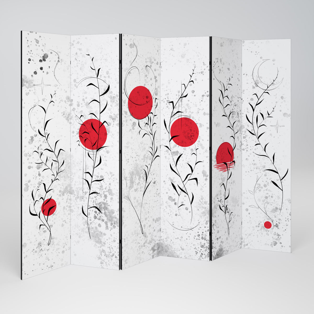 RED WHISPERS IN FOLIAGE Paravento Decorativo a 6 Pannelli