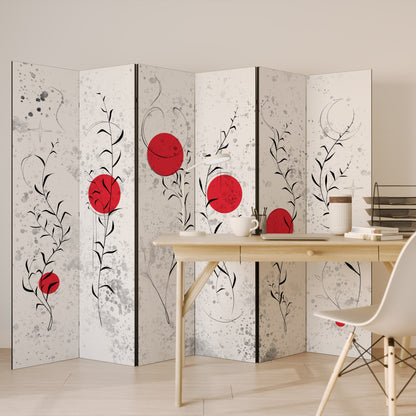 DIVISORIO DECORATIVO A 6 PANNELLI "RED WHISPERS IN FOLIAGE"