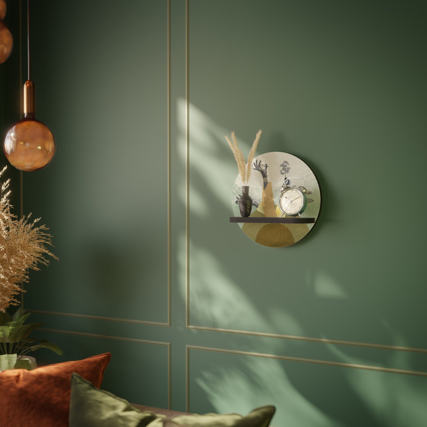 EARTH ELEMENTS Round Art Shelf In Black Finish