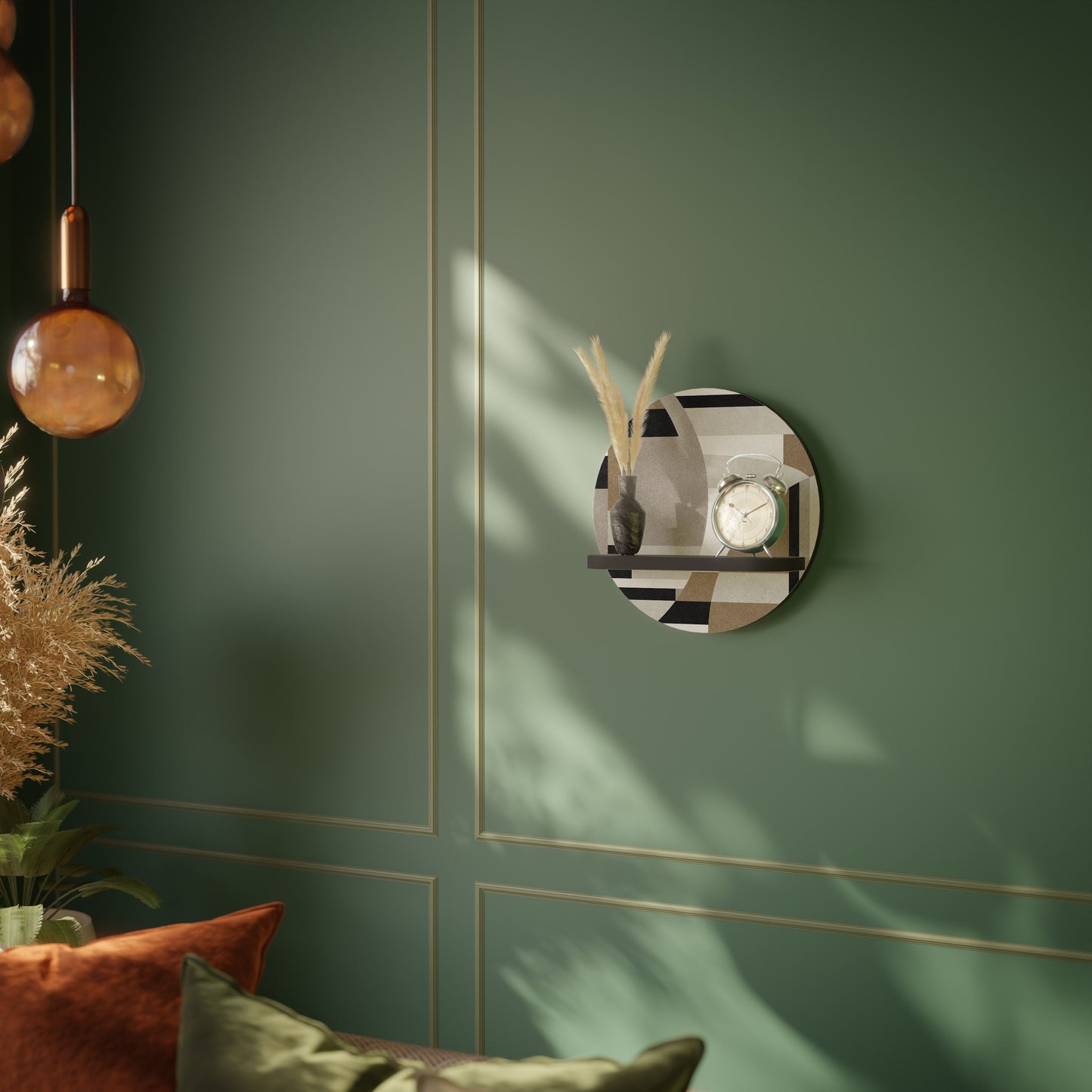 DELICATE MEMENTO Round Art Shelf In Black Finish