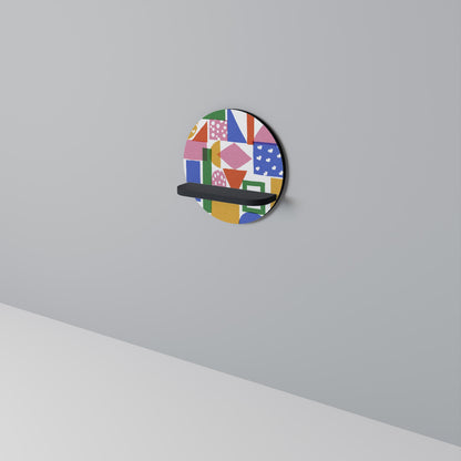 GEOMETRIC GLIMMER Round Art Shelf In Black Finish