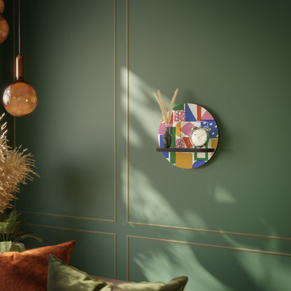 GEOMETRIC GLIMMER Round Art Shelf In Black Finish