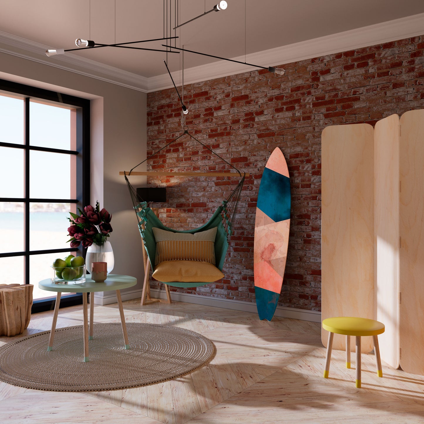 PEONY INTERIOR Decorative Plywood Surfboard