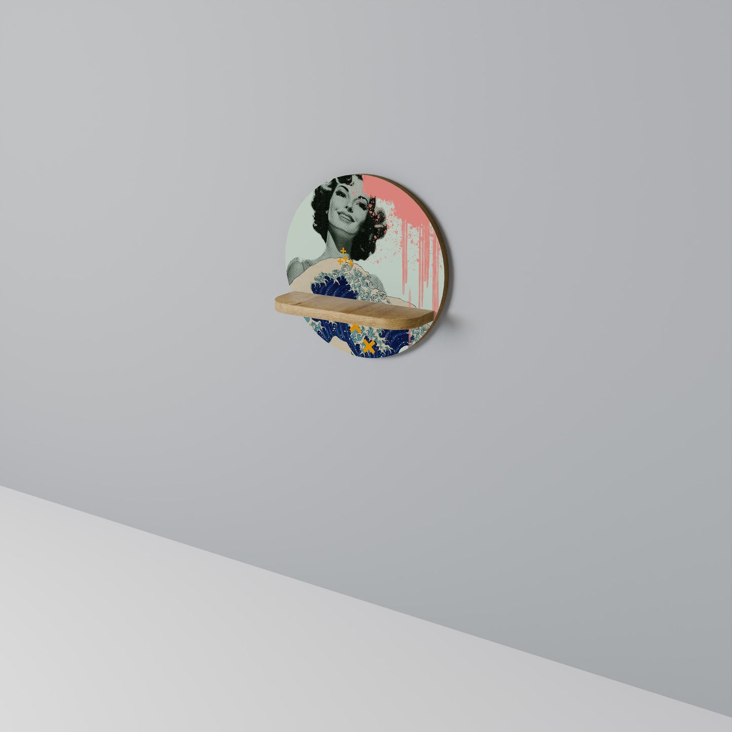 KANAGAWA BEAUTY Mensola rotonda per arte in effetto rovere