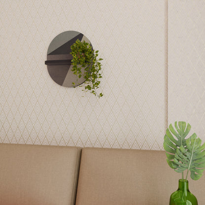 BEIGE GEOMETRY Oval Art Shelf In Black Finish