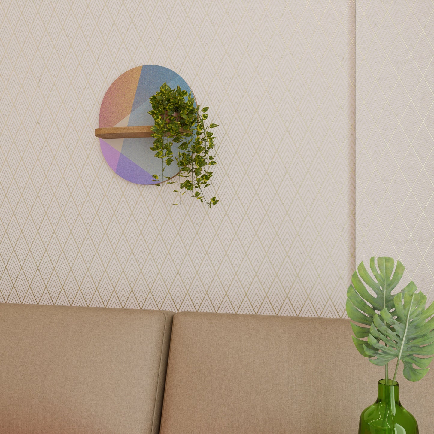 BRIGHT GEOMETRY Mensola ovale in effetto rovere