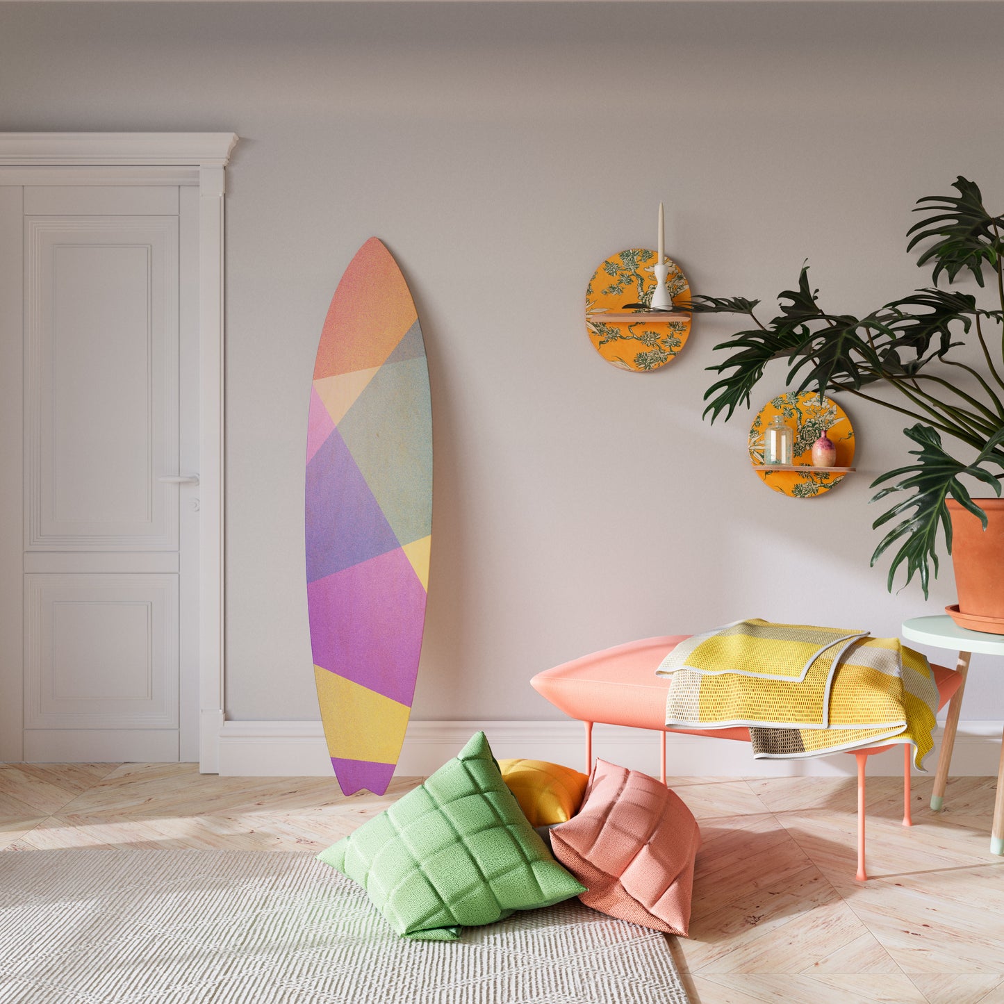 BRIGHT GEOMETRY Decorative Plywood Surfboard