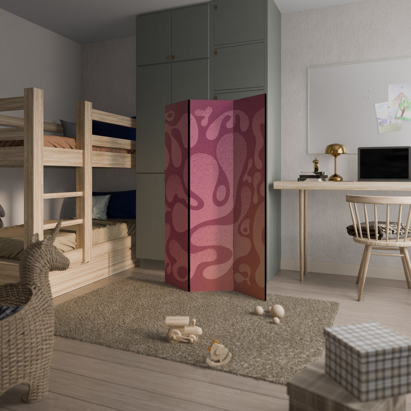 Divisorio decorativo per ambienti a 3 pannelli ROSA IRREGOLARE
