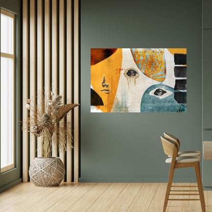 Poster orizzontale staccabile e attaccabile VOLTI ASTRATTATI