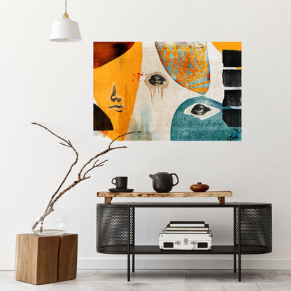 Poster orizzontale staccabile e attaccabile VOLTI ASTRATTATI