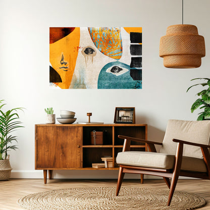 Poster orizzontale staccabile e attaccabile VOLTI ASTRATTATI