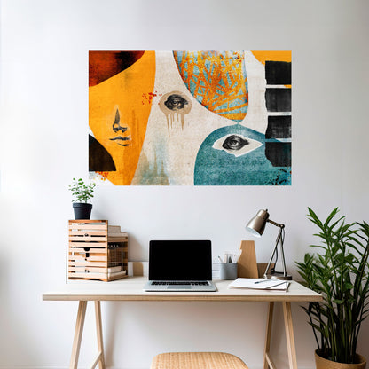 Poster orizzontale staccabile e attaccabile VOLTI ASTRATTATI