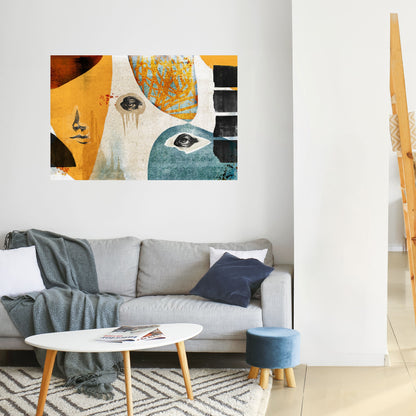 Poster orizzontale staccabile e attaccabile VOLTI ASTRATTATI