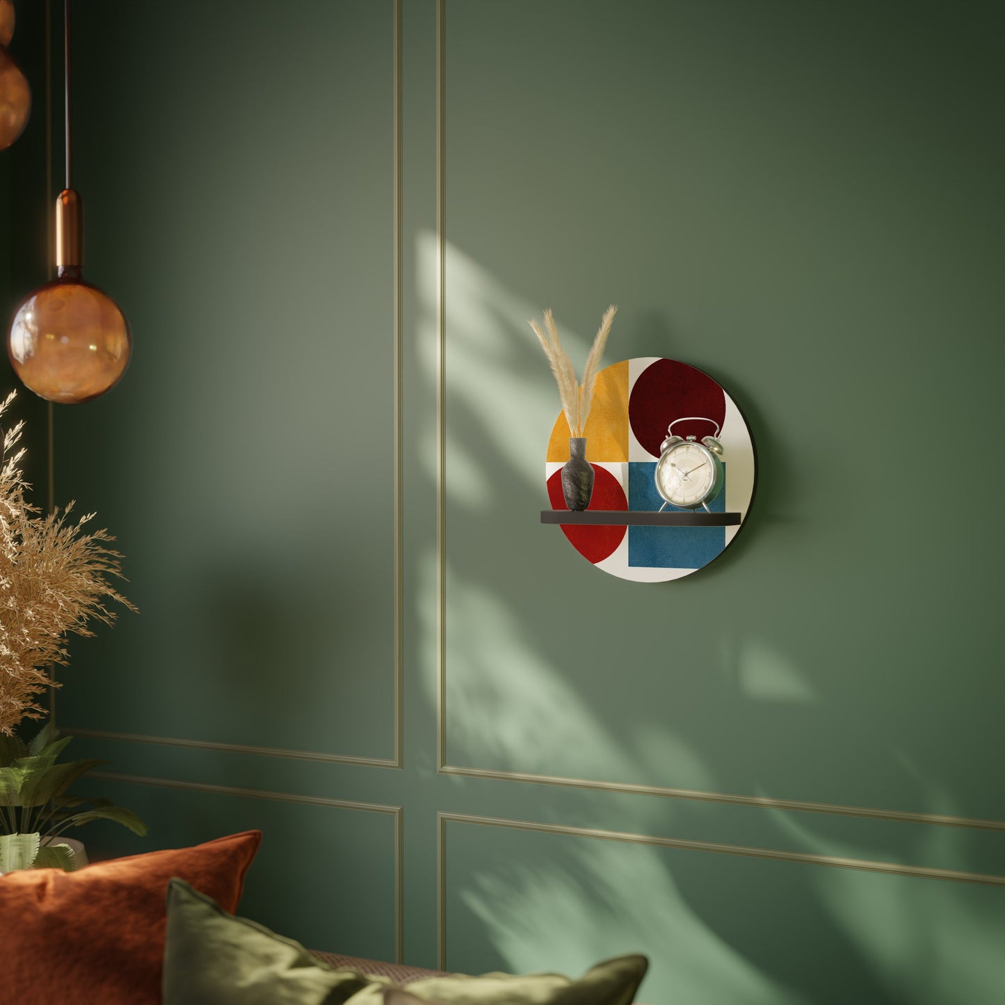 GEOMETRIC PUZZLE Round Art Shelf In Black Finish