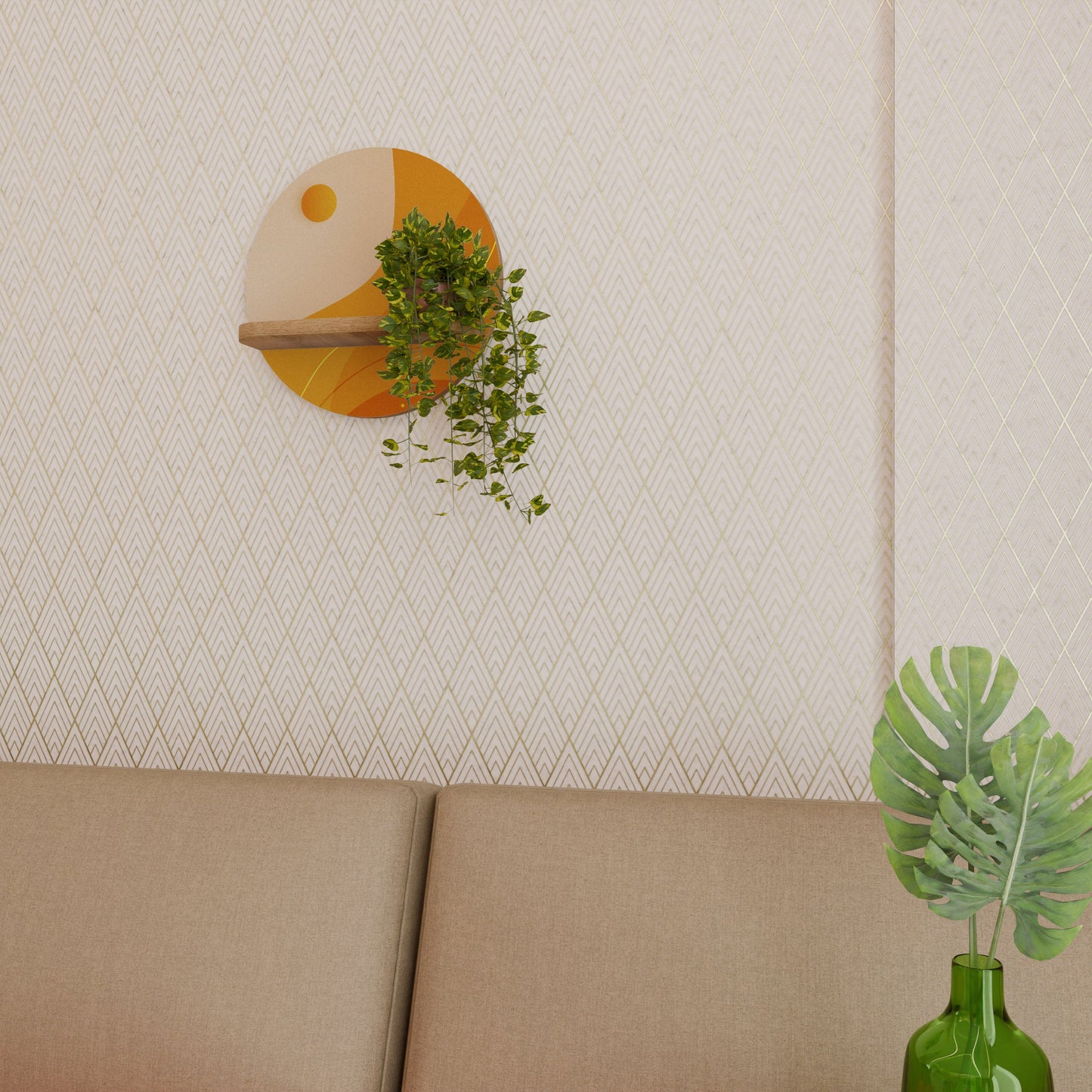 ORANGE ARRANGEMENT Mensola rotonda per arte in effetto rovere