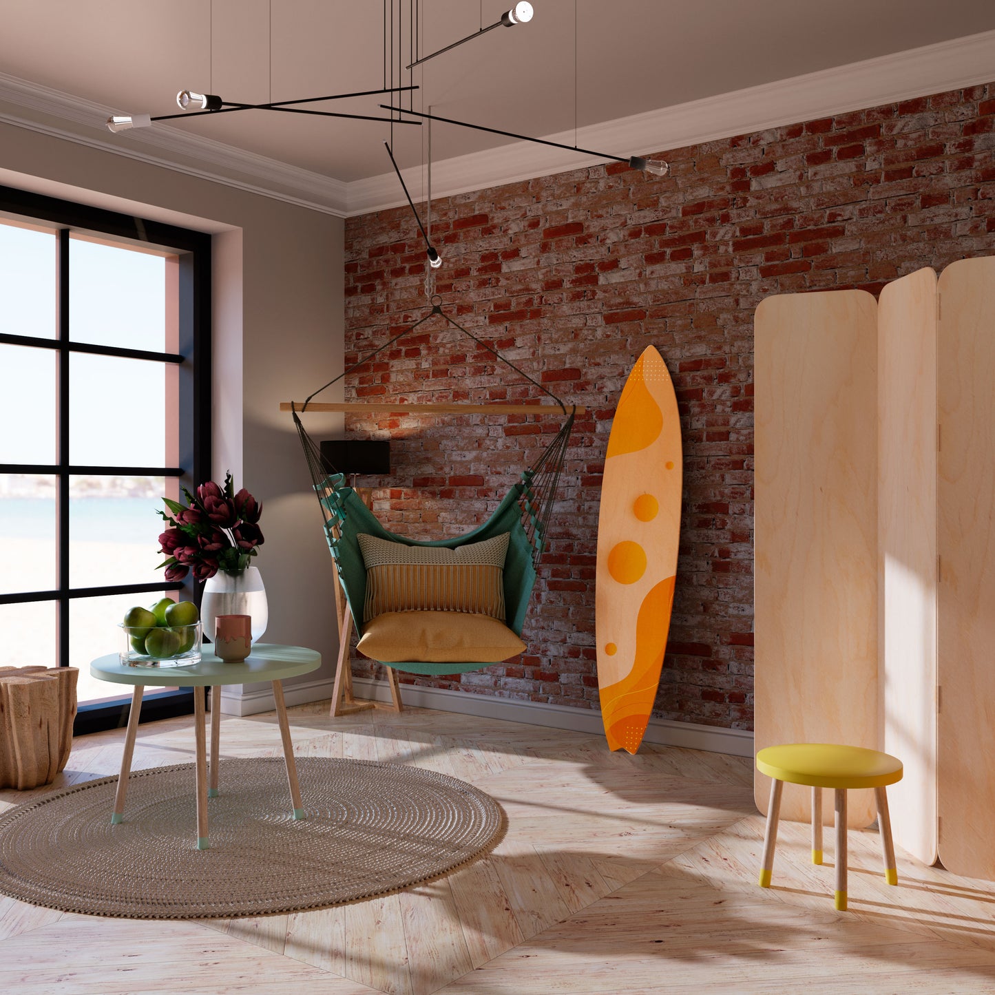 ORANGE ARRANGEMENT Decorative Plywood Surfboard