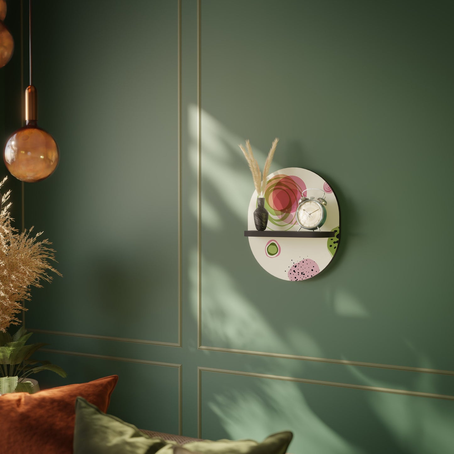 COLORFUL COSMOS Oval Art Shelf In Black Finish