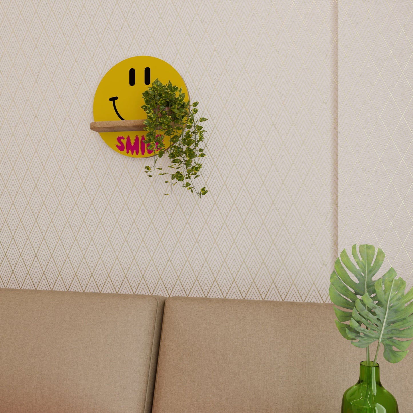 KEEP SMILING Mensola rotonda per arte in effetto rovere