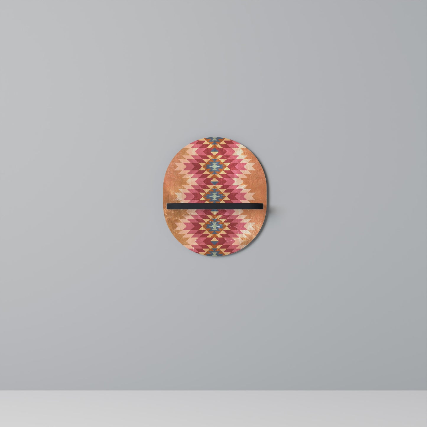 INDIAN FOLK Oval Art Shelf In Black Finish