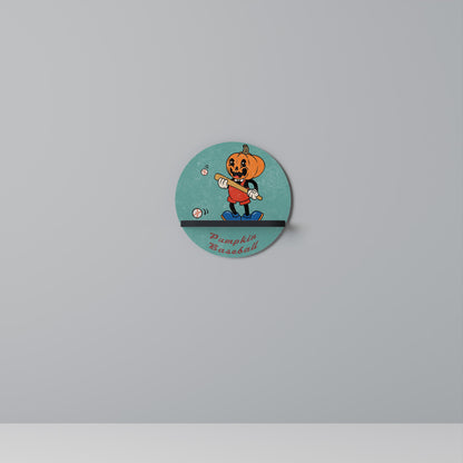 PUMPKIN BASEBALL Round Art Shelf In Black Finish