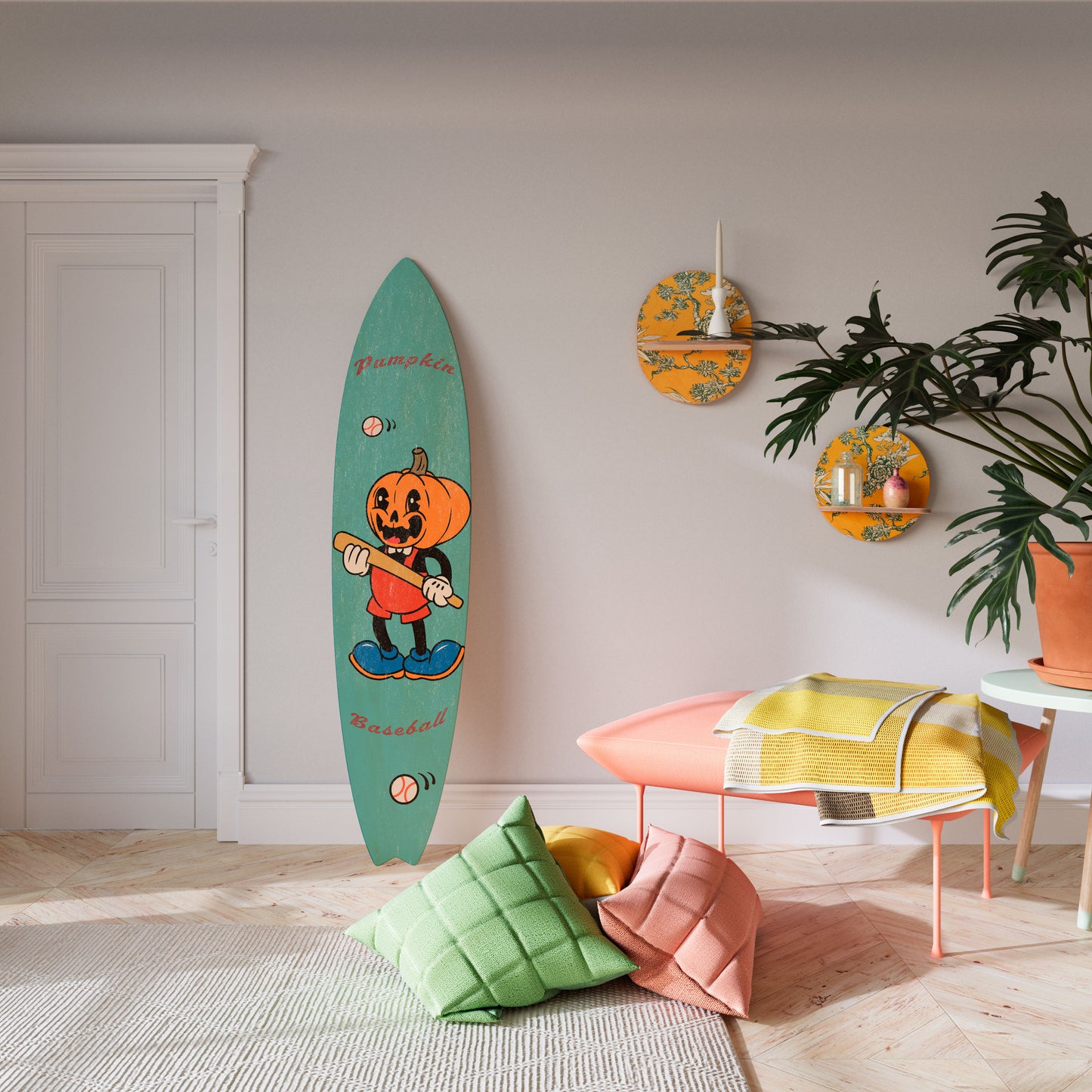 PUMPKIN BASEBALL Tavola da surf decorativa in compensato