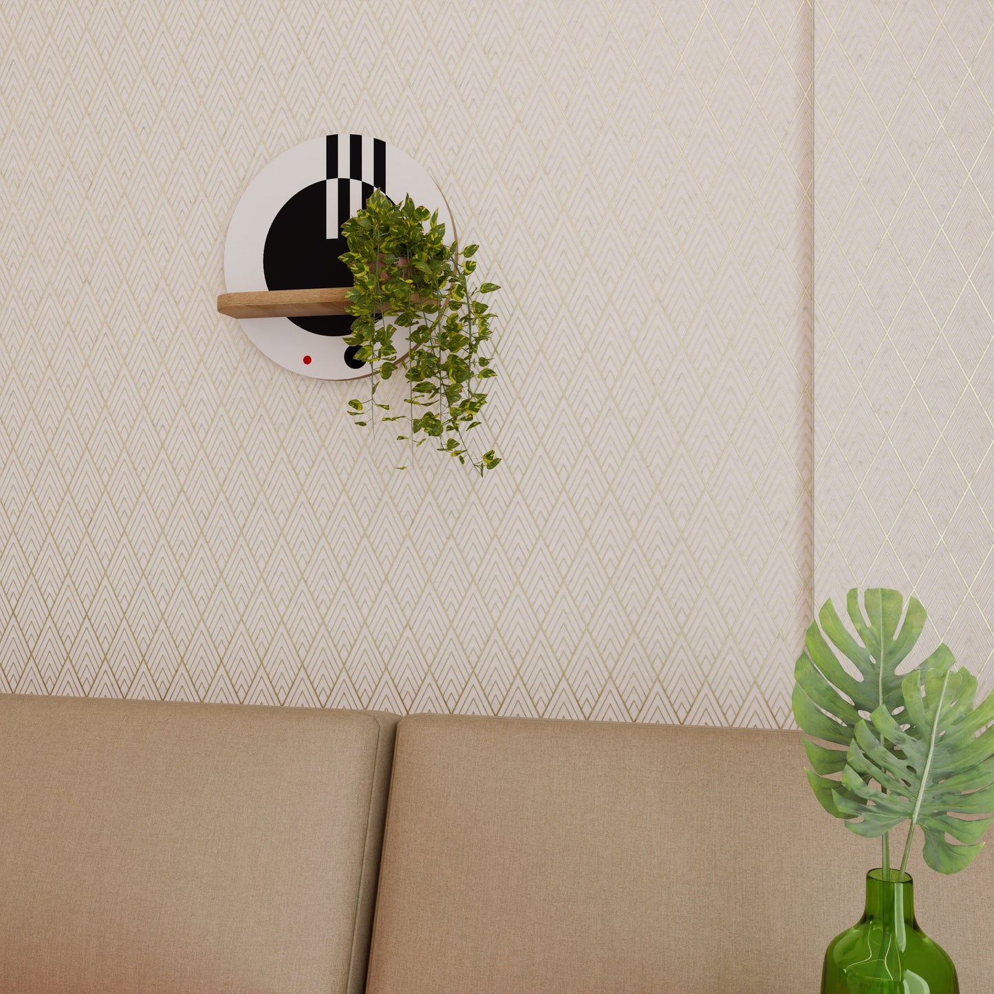 COMBINAZIONE BIANCO E NERO Mensola rotonda in effetto rovere