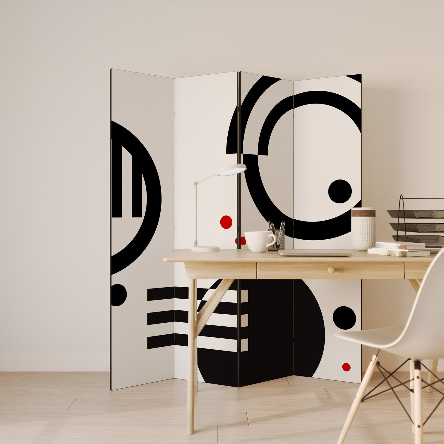 COMBINAZIONE BIANCO E NERO Divisorio decorativo per ambienti a 4 pannelli