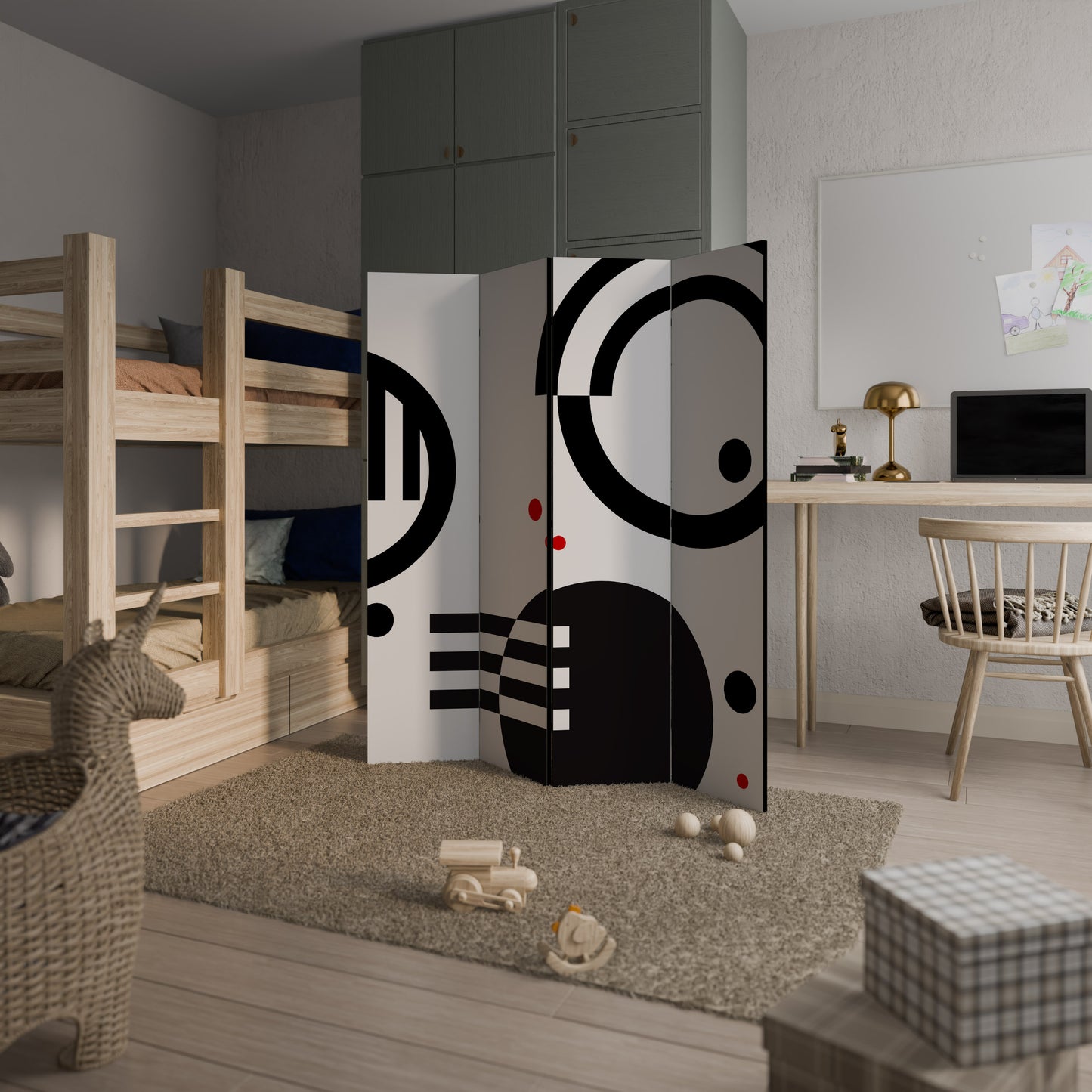 COMBINAZIONE BIANCO E NERO Divisorio decorativo per ambienti a 4 pannelli