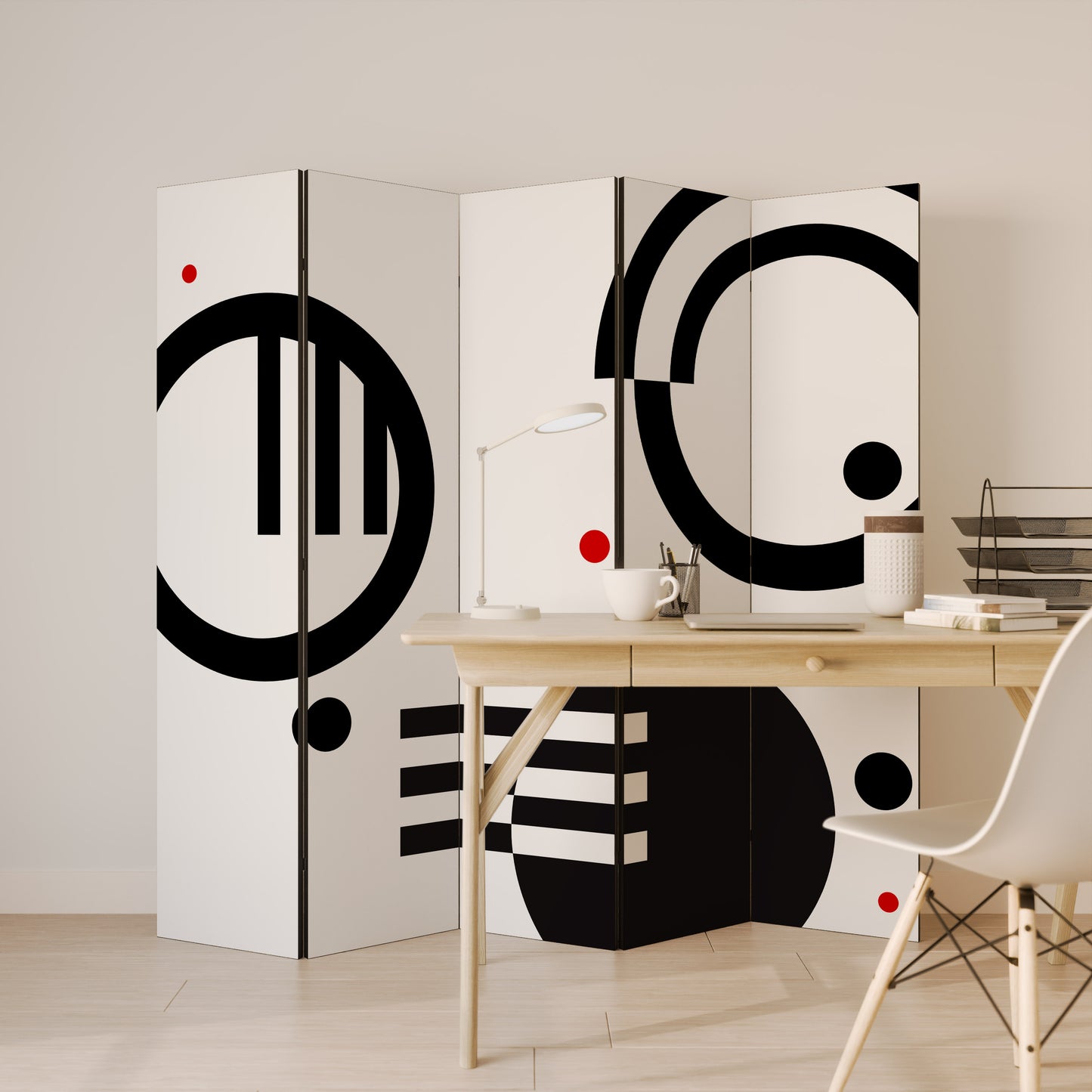 COMBINAZIONE BIANCO E NERO Divisorio decorativo per ambienti a 5 pannelli