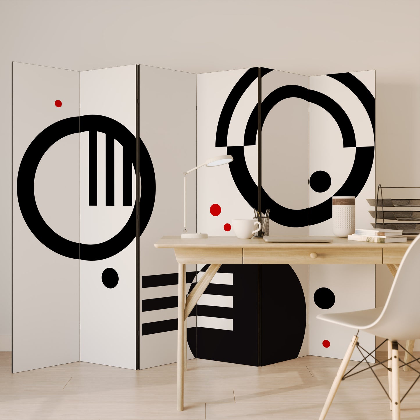 COMBINAZIONE BIANCO E NERO Divisorio decorativo per ambienti a 6 pannelli