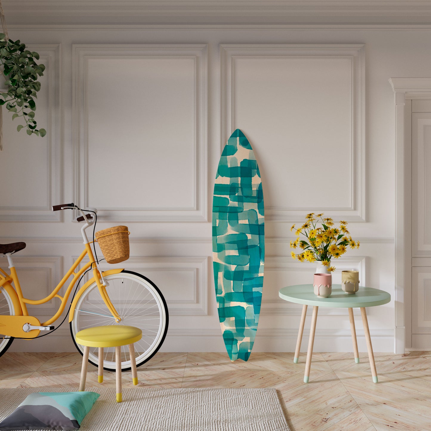TURQUOISE RECTANGLES Decorative Plywood Surfboard